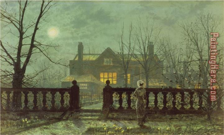 John Atkinson Grimshaw Garden in The Evening with View of an Illuminated House